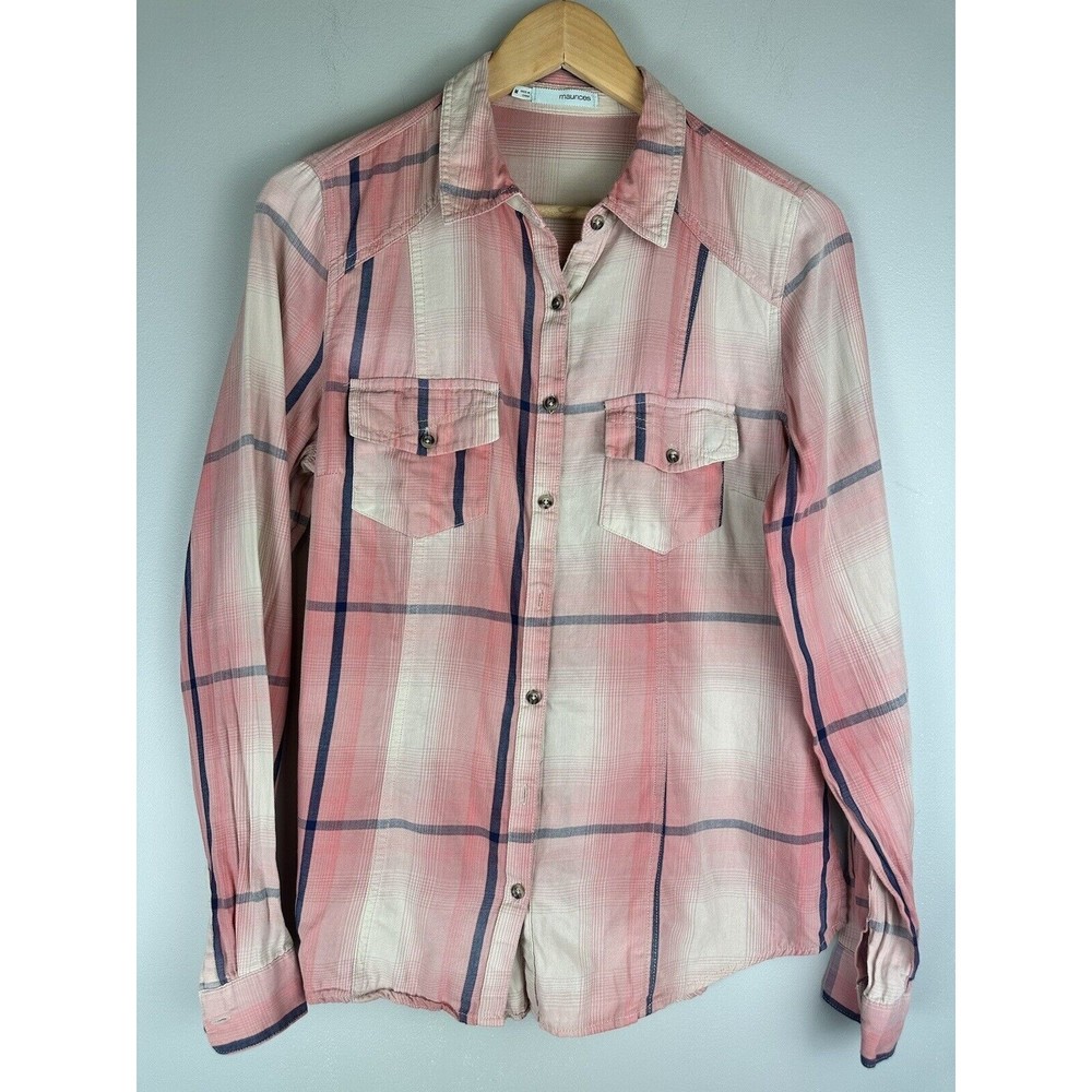 Maurices Women’s Long Sleeve Button Down Pocket Plaid Shirt Top Size Medium